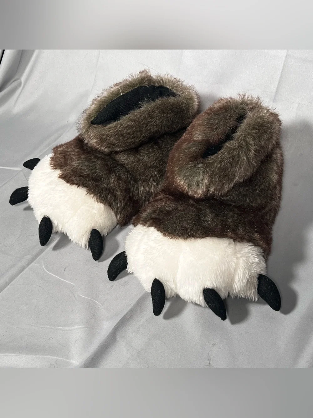 Lazy One Furry Animal Paw Slippers Brown Kids Size M 13-3
